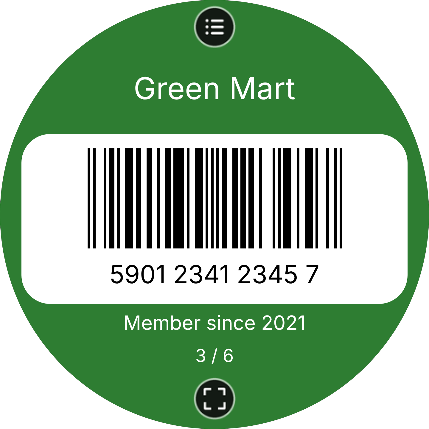 A card at full brightness with its barcode