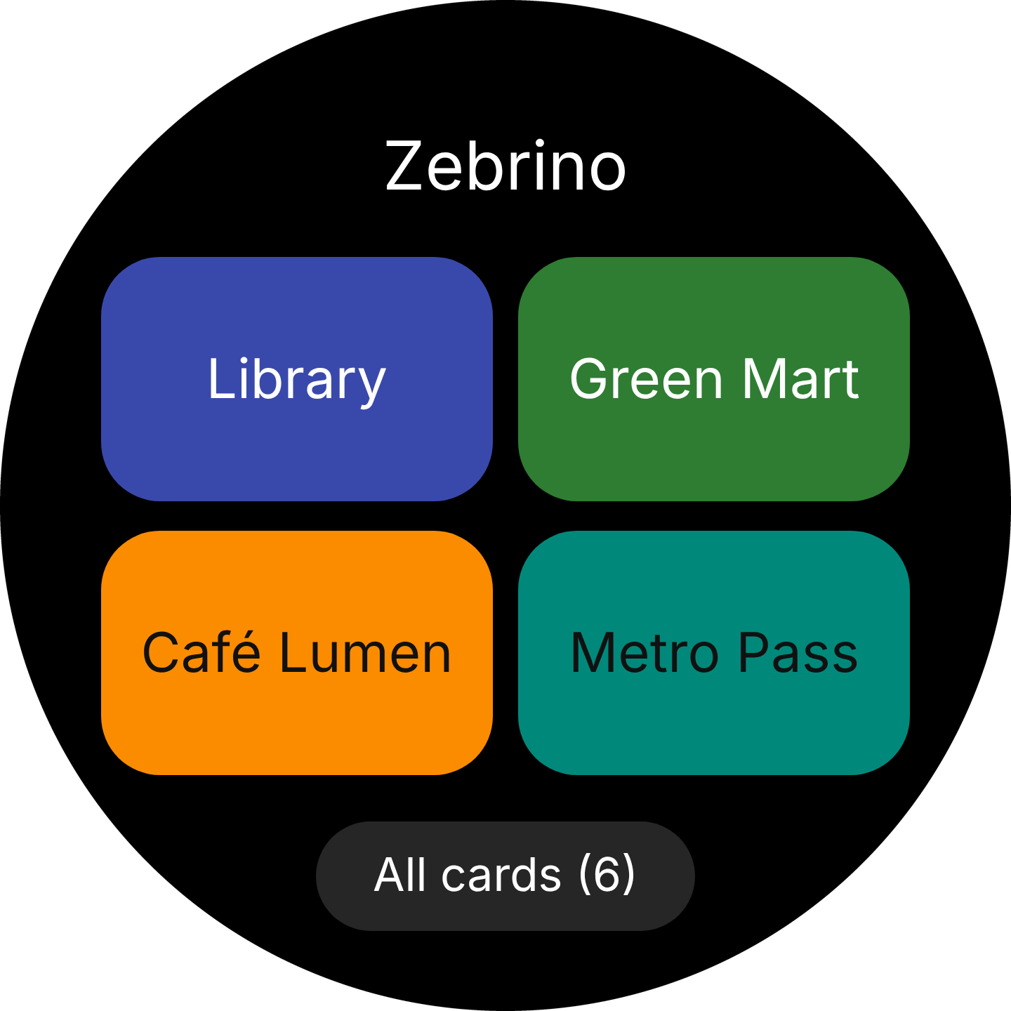 Widget with four card tiles